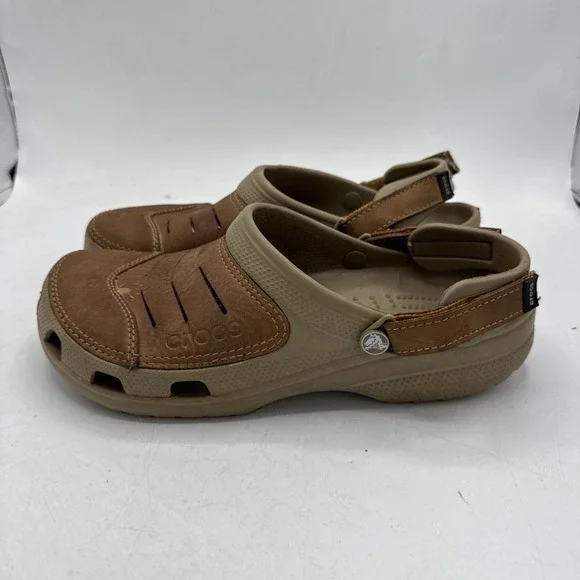 Crocs Yukon Vista Clogs Khaki Brown Leather Slip On Adjustable Men's 12 - Picture 3 of 8